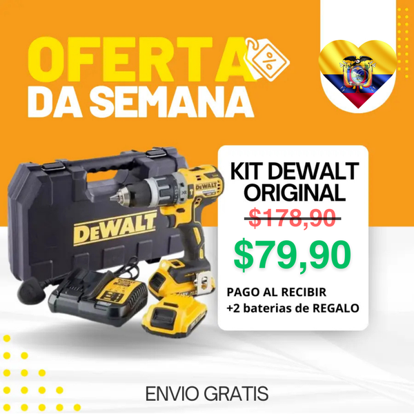 KIT DEWALT ORIGINAL: Taladro de Alto Impacto + 28 ACCESORIOS + 2 BATERIAS DE REGALO